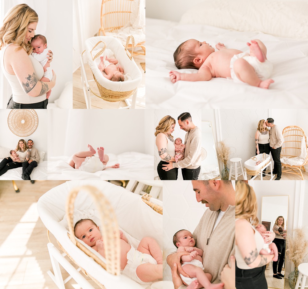 collage of newborn photos in finished photo studio