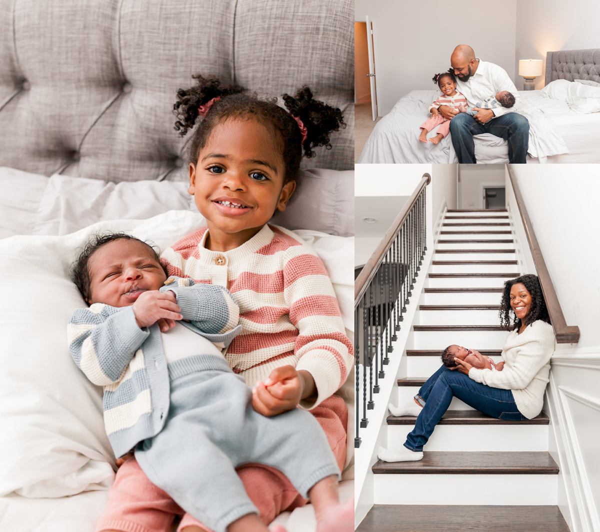 collage of photos from an in-home newborn session in Columbia, SC